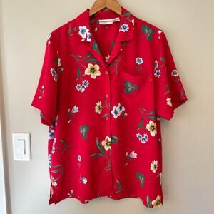 90's Vintage Alfred Dunner Red Floral Hawaiian Shirt Sz 14 Button Down